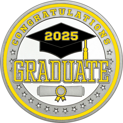 Yellow "Congratulations Graduate" with Yellow 2025, Rim, Tassel & Ribbon